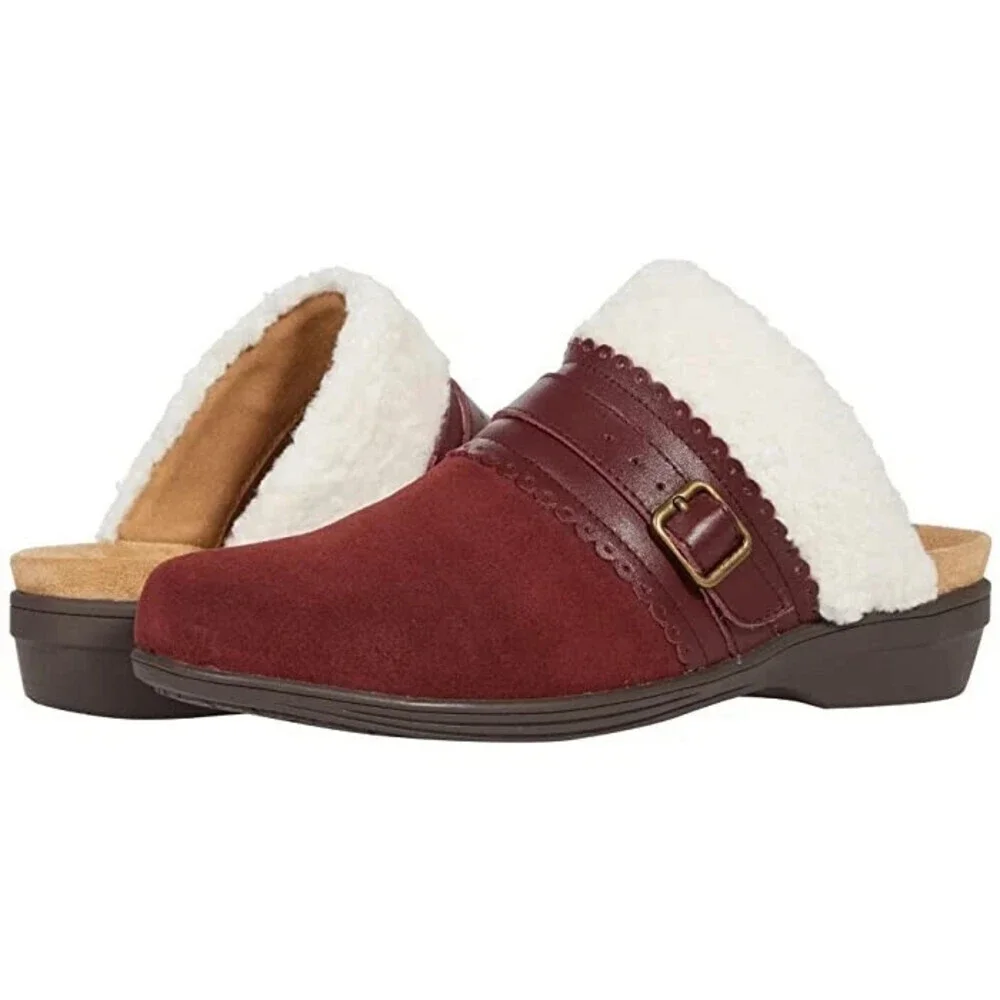 Spenco Nottingham SP1049BUG Womens US 10 Red Faux Fur Cuff Slip-On Clog JOBB2021